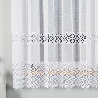 Firanka z aplikacją na markizecie ze wzorem pasowym, wysokość 175cm, kolor 001 biały 008897/433/001/175000/1