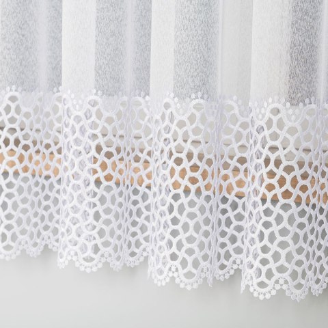 Firanka z aplikacją na markizecie ze wzorem pasowym, wysokość 175cm, kolor 001 biały 008897/433/001/175000/1