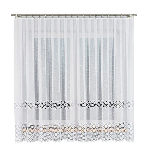 Firanka z aplikacją na markizecie ze wzorem pasowym, wysokość 175cm, kolor 001 biały 008897/433/001/175000/1