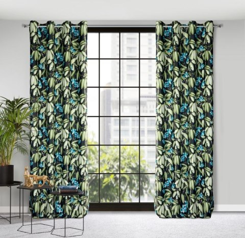 Zasłona gotowa Loni 140x250 cm kolor czarny / zielony