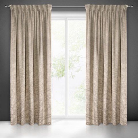 Zasłona gotowa RIVA 140x270 cm kolor ciemnobeżowy -zawieszona w salonie