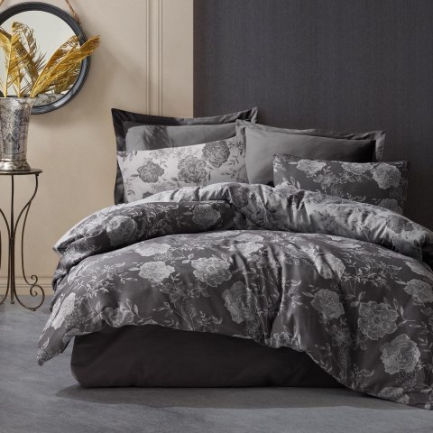 Pościel bawełniana FLORY DARK GREY 160x200 COTTONLOVE JACQUARD