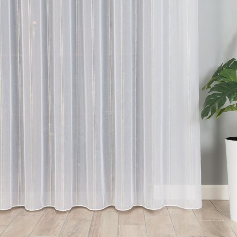 Firanka fantazyjna ze wzorem pasowym z ołowianką, wysokość 305cm, kolor 004 biały z beżowym ze srebrną nitką 019789/OLO/004/0003