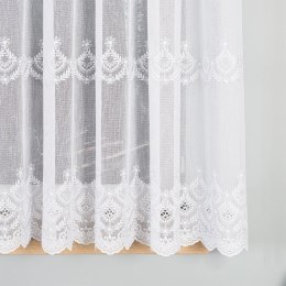 Firanka haftowana ze wzorem pasowym, wysokość 160cm, kolor 020 biały ze srebrną nitką 112756/000/020/000160/1