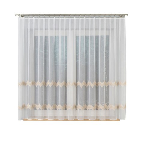 Firanka haftowana ze wzorem pasowym z ołowianką, wysokość 160cm, kolor 004 biały ze złotym 112750/OLO/004/000160/1