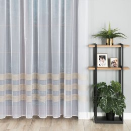 Firanka żakardowa ze wzorem pasowym z ołowianką, wysokość 250cm, kolor 004 biały ze złotymi pasami 000282/OLO/004/000250/1