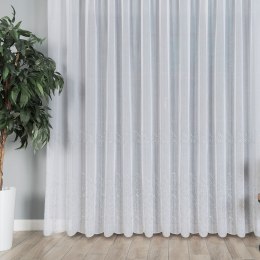 Firanka haftowana ze wzorem pasowym, wysokość 250cm, kolor 002 biały z szarym ze srebrną nitką 034443/000/002/000250/1