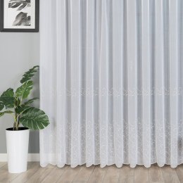 Firanka haftowana ze wzorem pasowym, wysokość 250cm, kolor 004 biały ze złotą nitką 034443/000/004/000250/1