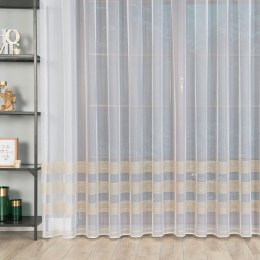 Firanka żakardowa ze wzorem pasowym z ołowianką, wysokość 250cm, kolor 004 biały ze złotym lurexem 000326/OLO/004/000250/1