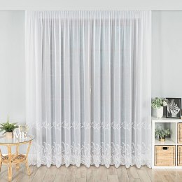 Firanka haftowana ze wzorem pasowm, wysokość 250cm, kolor biały 001 725636/000/001/250000/1