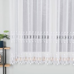 Firanka z aplikacją ze wzorem pasowym, wysokość 160cm, kolor 001 biały 007642/768/001/000160/1