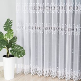 Firanka z aplikacją ze wzorem pasowym, wysokość 250cm, kolor 001 biały 007642/768/001/000250/1