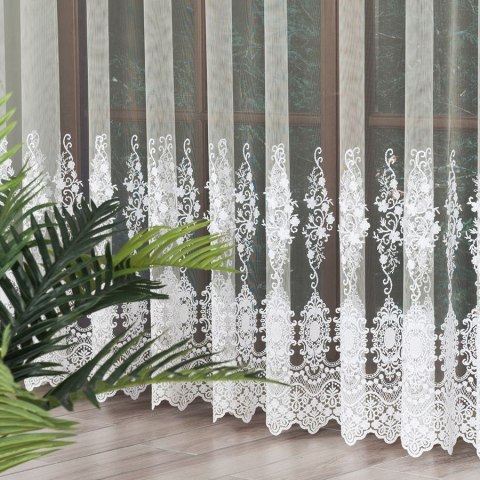 Firanka haftowana ze wzorem pasowym, wysokość 250cm, kolor 012 kremowy 121377/BIS/012/000250/1