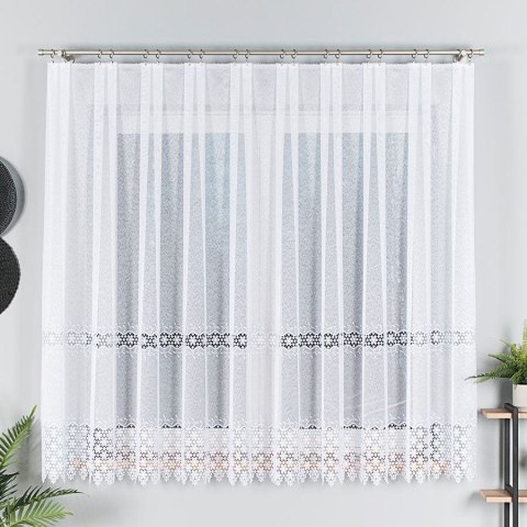 Firanka z aplikacją na markizecie ze wzorem pasowym, wysokość 160cm, kolor 001 biały 089060/433/001/000160/1