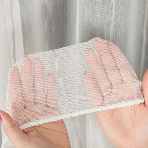 Firanka fantazyjna ze wzorem pasowym z ołowianką, wysokość 305cm, kolor 113 offwhite z jasnoszarymi pasami 001166/OLO/113/000305