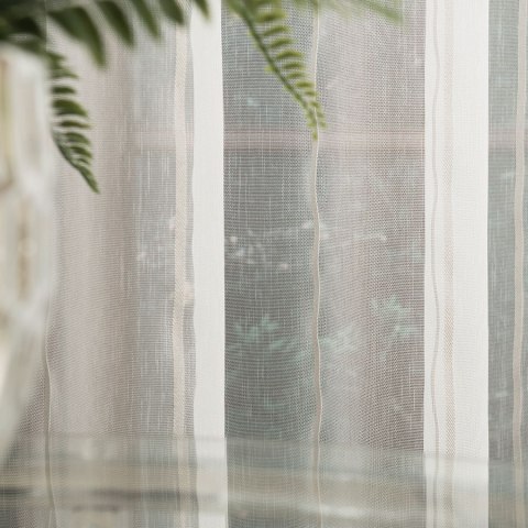 Firanka fantazyjna ze wzorem pasowym z ołowianką, wysokość 305cm, kolor 113 offwhite z jasnoszarymi pasami 001166/OLO/113/000305