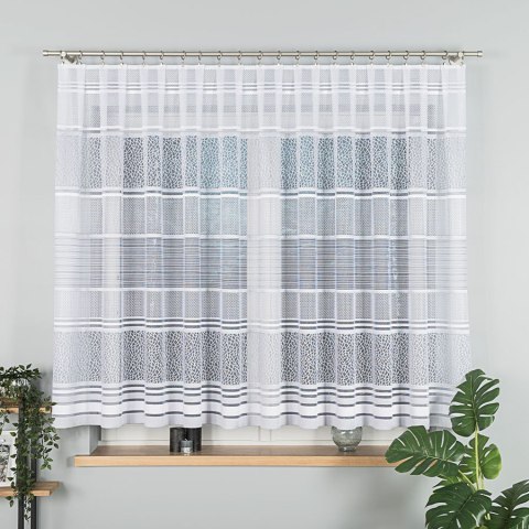 Firanka żakardowa ze wzorem pasowym, wysokość 150cm, kolor 049 szary 017834/000/049/000150/1