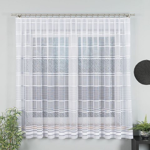 Firanka żakardowa ze wzorem pasowym, wysokość 180cm, kolor 049 szary 017834/000/049/000180/1