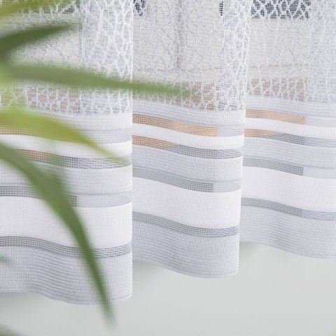 Firanka żakardowa ze wzorem pasowym, wysokość 180cm, kolor 049 szary 017834/000/049/000180/1