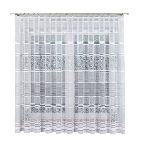 Firanka żakardowa ze wzorem pasowym, wysokość 180cm, kolor 049 szary 017834/000/049/000180/1