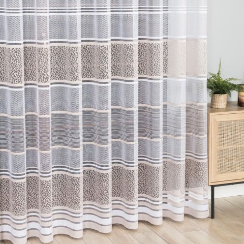 Firanka żakardowa ze wzorem pasowym, wysokość 250cm, kolor 027 stare złoto 017834/000/027/000250/1