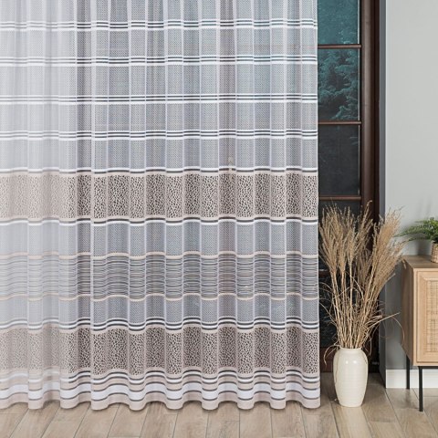 Firanka żakardowa ze wzorem pasowym, wysokość 250cm, kolor 027 stare złoto 017834/000/027/000250/1