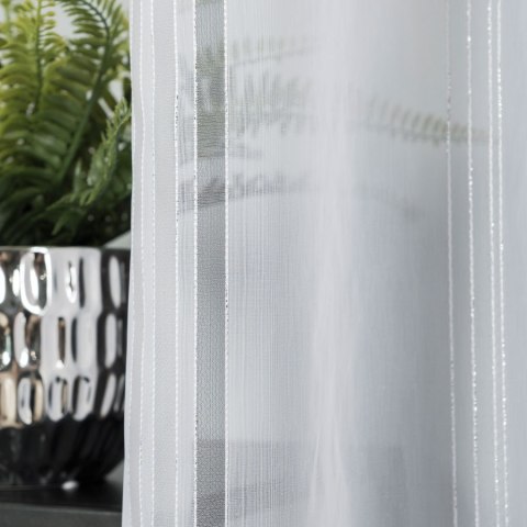 Firanka fantazyjna ze wzorem pasowym z ołowianką, wysokość 320cm, kolor 020 biały z szarym ze srebrną nitką 019879/OLO/020/00032