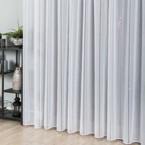 Firanka fantazyjna ze wzorem pasowym z ołowianką, wysokość 320cm, kolor 020 biały z szarym ze srebrną nitką 019879/OLO/020/00032