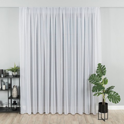 Firanka fantazyjna ze wzorem pasowym z ołowianką, wysokość 320cm, kolor 020 biały z szarym ze srebrną nitką 019879/OLO/020/00032