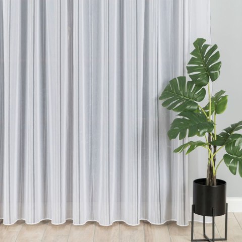 Firanka fantazyjna ze wzorem pasowym z ołowianką, wysokość 320cm, kolor 020 biały z szarym ze srebrną nitką 019879/OLO/020/00032