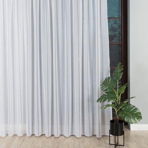 Firanka fantazyjna ze wzorem pasowym z ołowianką, wysokość 320cm, kolor 020 biały z szarym ze srebrną nitką 019879/OLO/020/00032