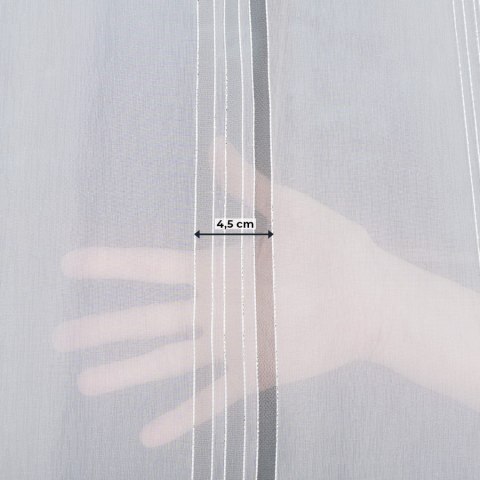 Firanka fantazyjna ze wzorem pasowym z ołowianką, wysokość 320cm, kolor 020 biały z szarym ze srebrną nitką 019879/OLO/020/00032