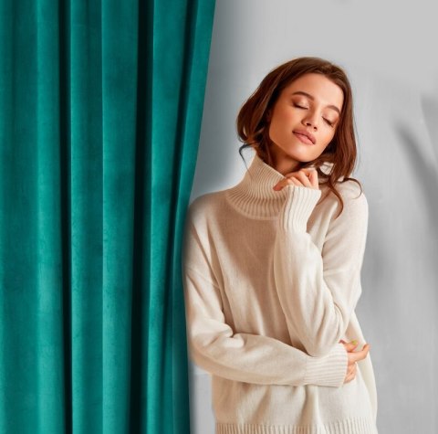 ZASŁONA GOTOWA D91 ROSA NA TAŚMIE 140 X 270 CM CIEMNOTURKUSOWY