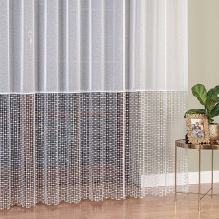 Firanka z aplikacją na markizecie ze wzorem pasowym, wysokość 280cm, kolor 680 biały z białym dołem 081778/433/680/000280/1