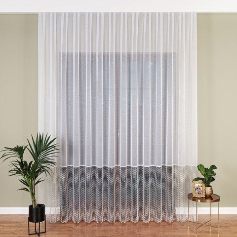 Firanka z aplikacją na markizecie ze wzorem pasowym, wysokość 280cm, kolor 680 biały z białym dołem 081778/433/680/000280/1