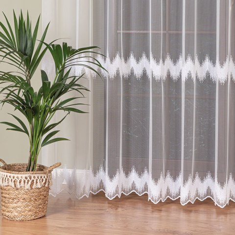 Firanka haftowana ze wzorem pasowym, wysokość 280cm, kolor 001 biały 127391/885/001/000280/1