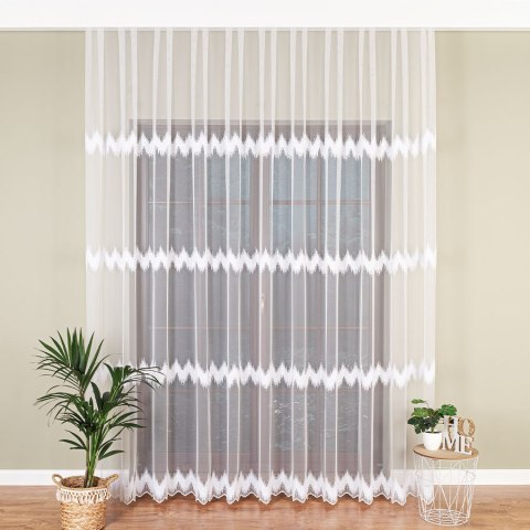 Firanka haftowana ze wzorem pasowym, wysokość 280cm, kolor 001 biały 127391/885/001/000280/1