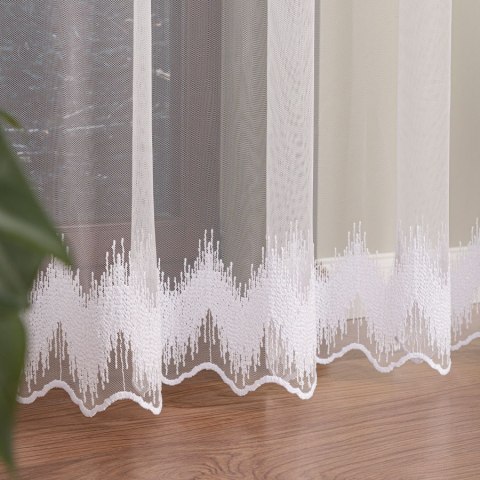 Firanka haftowana ze wzorem pasowym, wysokość 280cm, kolor 001 biały 127391/885/001/000280/1