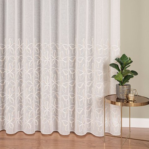 Firanka haftowana na metry 024979 wysokość 280 cm kolor krem z złotym