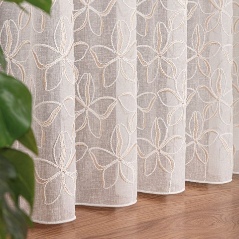 Firanka haftowana na metry 024979 wysokość 280 cm kolor krem z złotym
