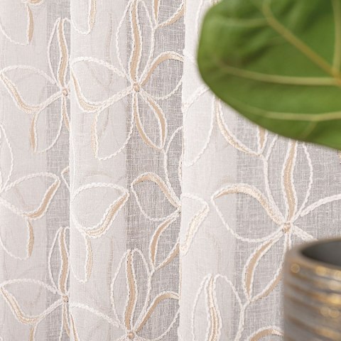 Firanka haftowana na metry 024979 wysokość 280 cm kolor krem z złotym