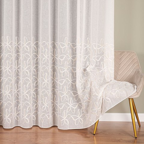 Firanka haftowana na metry 024979 wysokość 280 cm kolor krem z złotym