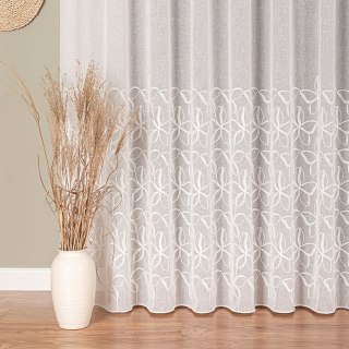 Firanka haftowana ze wzorem pasowym, wysokość 280cm, kolor 140 krem 024979/OLO/140/000280/1