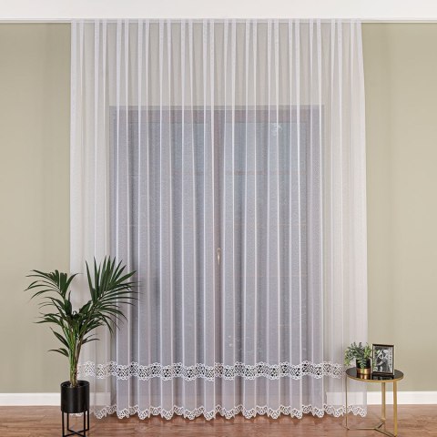 Firanka z aplikacją ze wzorem pasowym na markizecie, wysokość 280cm, kolor 001 biały 112997/433/001/000280/1