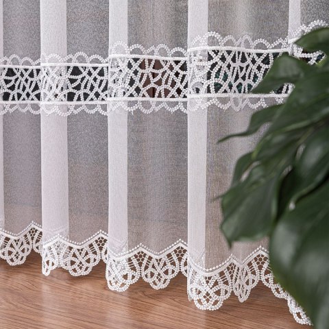 Firanka z aplikacją ze wzorem pasowym na markizecie, wysokość 280cm, kolor 001 biały 112997/433/001/000280/1