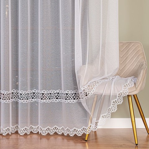 Firanka z aplikacją ze wzorem pasowym na markizecie, wysokość 280cm, kolor 001 biały 112997/433/001/000280/1