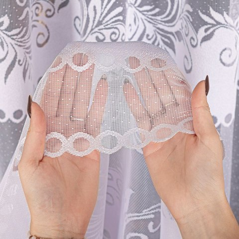 Firanka żakardowa ze wzorem pasowym, wysokość 170cm, kolor 001 biały 018074/000/001/000170/1