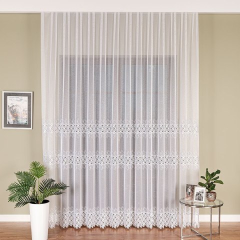 Firanka z aplikacją na markizecie ze wzorem pasowym, wysokość 280cm, kolor 001 biały 081928/433/001/000280/1