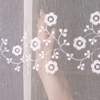 Firanka z aplikacją ze wzorem pasowym na markizecie, wysokość 175cm, kolor 001 biały 112956/178/001/000175/1