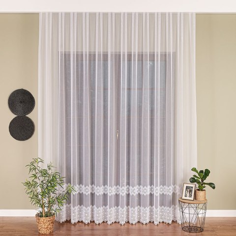 Firanka z aplikacją ze wzorem pasowym na markizecie, wysokość 280cm, kolor 001 biały 009377/178/001/000280/1